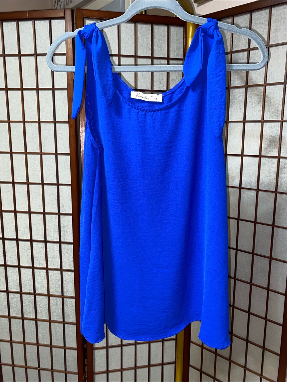 Vine & Love Cobalt Blue Tie-Shoulder Sleeveless Blouse
